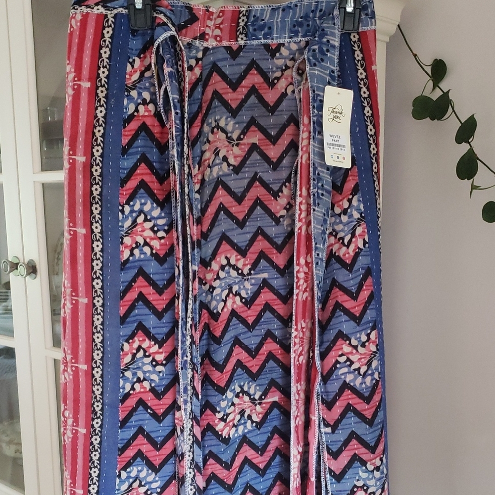 Colorful Chevron Kantha Side Tie/Wrap Pant